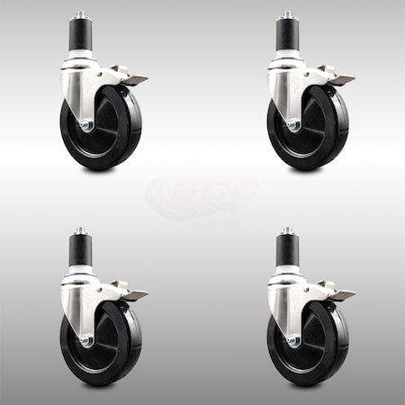 Service Caster 5 Inch 316SS Soft Rubber Swivel 1-5/8 Inch Expanding Stem Caster Set Lock Brake SCC-SS316TTLEX20S514-SRS-158-4